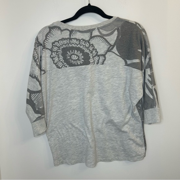 Desigual Grey Loose Cut 3/4 Sleeve Flower Design Top - Picture 4 of 8